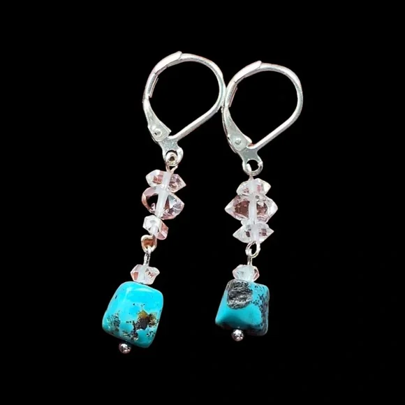 Genuine Turquoise & Herkimer Diamond Quartz Earrings! - Picture 6 of 7